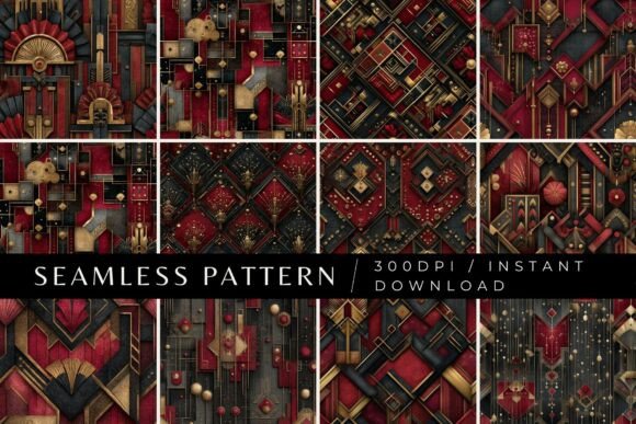 12 Crimson Opulence Seamless Patterns