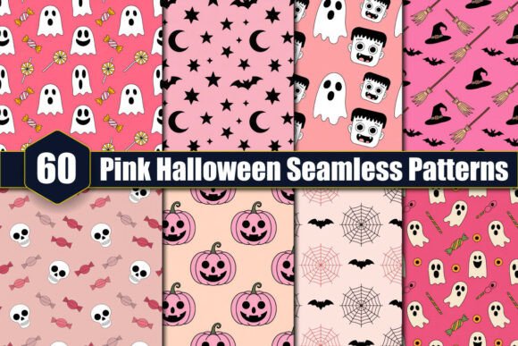 60 Pink Halloween Seamless Patterns