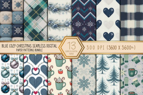 Blue Cozy Christmas Seamless Patterns