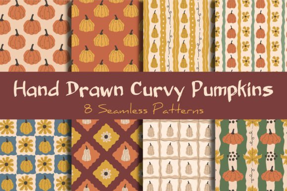 Hand Drawn Pumpkin Seamless Patterns
