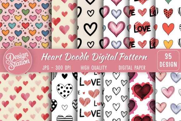 Heart Doodle Seamless Patterns