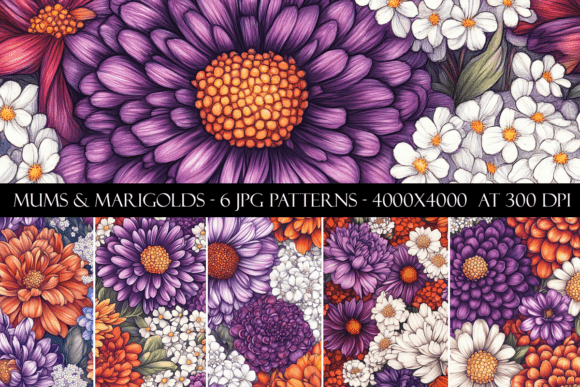 Mums and Marigold Seamless Patterns