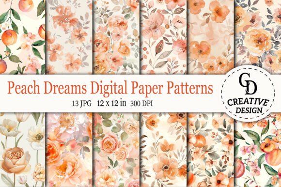 Peach Dreams Digital Paper Patterns: Elevating Creative Projects with High-Resolution Digital Assets
