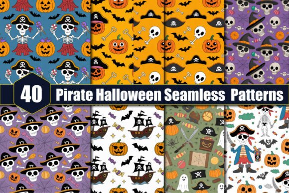 Pirate Halloween Seamless Patterns