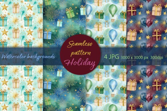 Seamless Holiday Watercolor Patterns 1