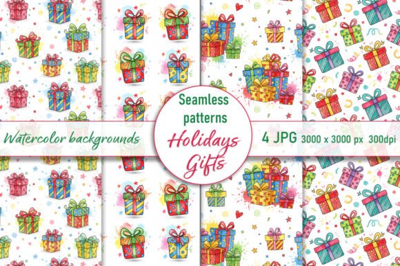 Seamless Patterns of Watercolor Gift Box