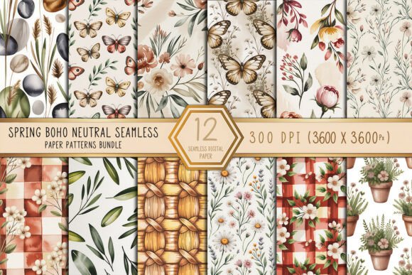 Spring Boho Neutral Seamless Patterns: Elevating Creative Projects with Earthy Elegance